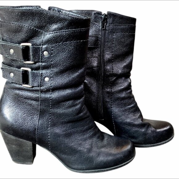 Nurture Jadyn Leather Heeled Boots Sz 8M Black #318C - Picture 1 of 8